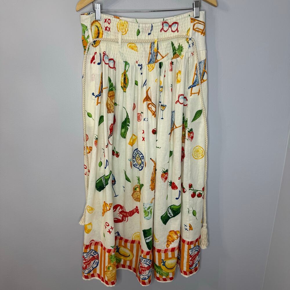 Calypso St. Barth Linen Maxi Skirt Party Time Picnic Lobster Coastal Women's L - Picture 9 of 12